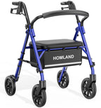 Walkers for Seniors with Seat, Lightweight 16 Pounds Folding Rolling Walker with 6-Inch Puncture-Resistant Wheel, 5-Level Height Adjustable, 300 lb Weight Capacity