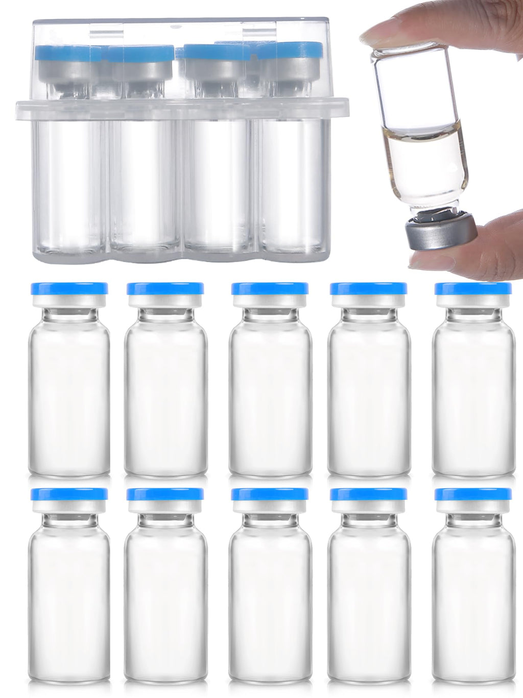 20ml Glass Vials - Self-Healing Injection Port, Sterile Empty Vials with Sealed Cap (10 Pack)