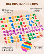 JoyCat 104 Pieces Magnetic Letters Numbers Alphabet Fridge Magnets ABC 123 Preschool Educational Learning Plastic Colorful Toy Set Uppercase Lowercase Math Symbols for Toddlers Kids