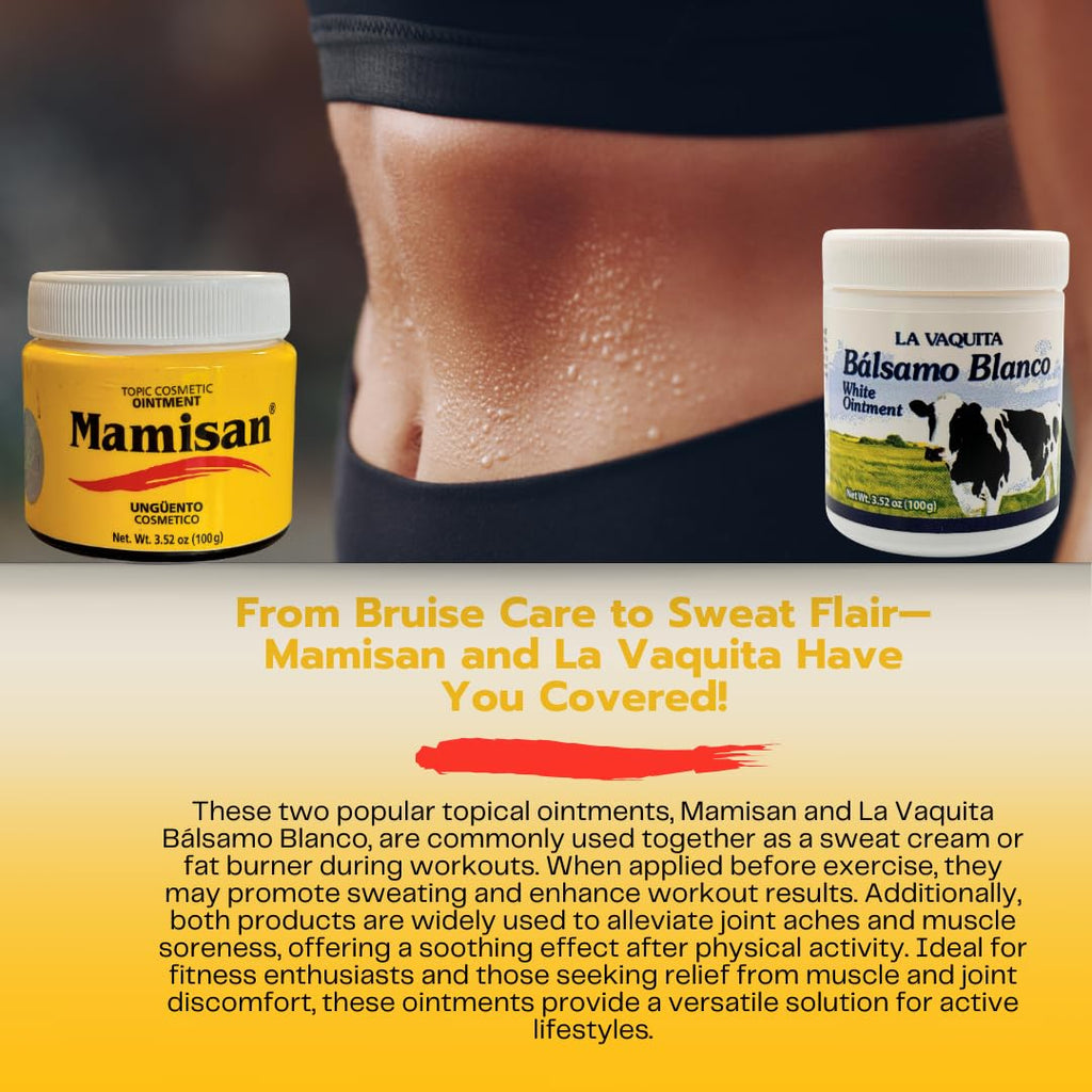 Cosmetic Ointment & La Vaquita Bálsamo Blanco (3.52 oz Each) for Sweating, Fat Burning, Joint Relief, and Muscle Recovery
