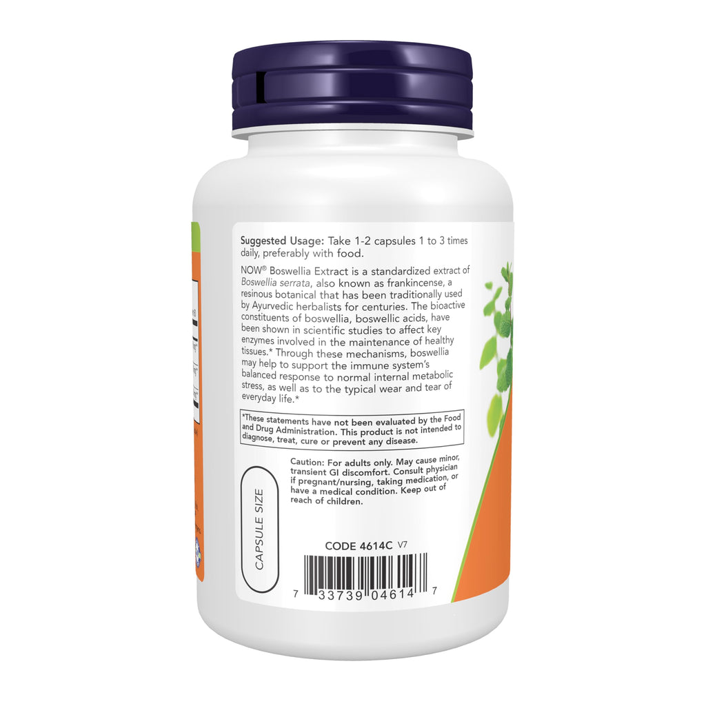 NOW Foods Supplements, Boswellia Extract 250 mg, plus Turmeric Root Extract, 120 Veg Capsules