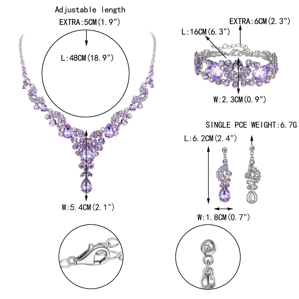 EVER FAITH Crystal Art Deco Floral Costume Prom Jewelry Set Light Purple