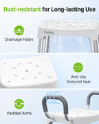 Widened Shower Chair for Inside Shower with Back & Arms,400 lbs Heavy Duty & Adjustable Shower Chair for Elderly and Disabled, Non-Slip Shower Seat, Tub Bath Chair, Tool-Free