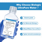 CryoKing Ultra Pure Water, 500mL Nuclease Free Water, DNase/RNase Free, Protease, Endotoxins (Pyrogen) Free, PCR/RT-PCR Certified, for Molecular Biology, PCR, Cell Rinse, for Laboratory Use Only