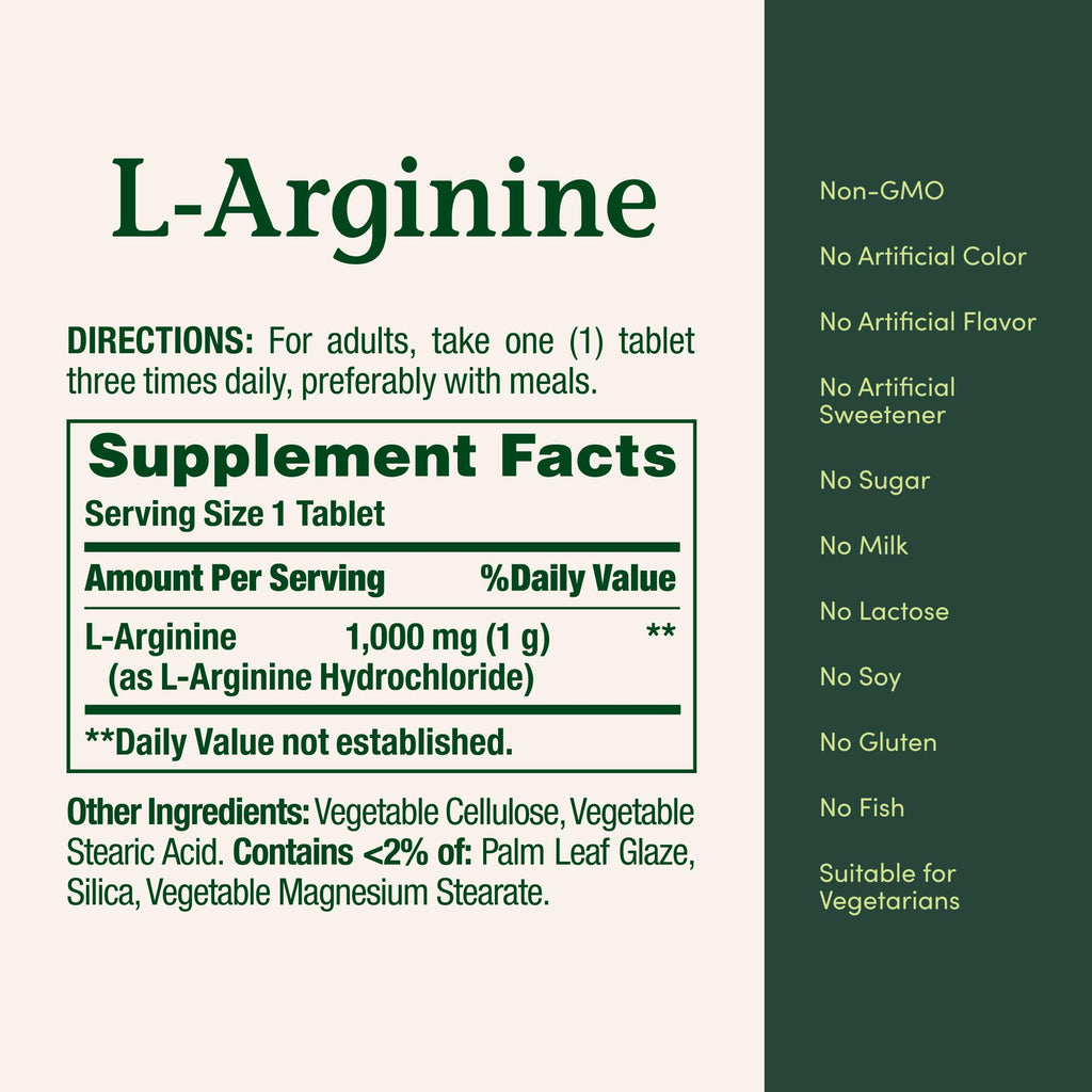 Nature's Bounty L-Arginine 1000mg for Supporting Blood Flow and Vascular Function – Non-GMO, Gluten Free, 50 Tablets (Pack of 3)