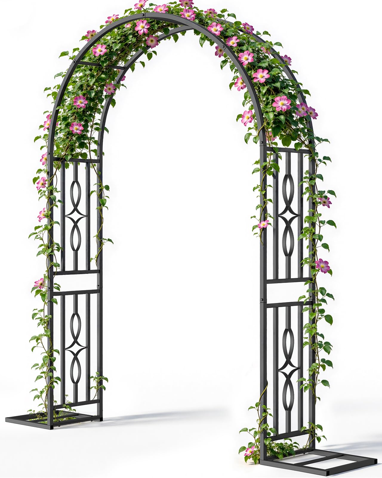 Metal Garden Arch, Heavy Duty Garden Trellis for Climbing Plants, with Enlarged Base for Stability, Ideal for Wedding Arches & Party Decorations, 87" W x 87" H