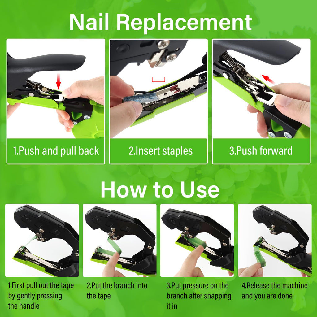 Audasi Plant Tying Machine Updated Plant Hand Tying Machine Plant Binding Machines Garden Tying Tool Tape Gun Plant Tie Machine with 10000 PCS Staples 20 Rolls Green Tape for Tomato Grape Pepper