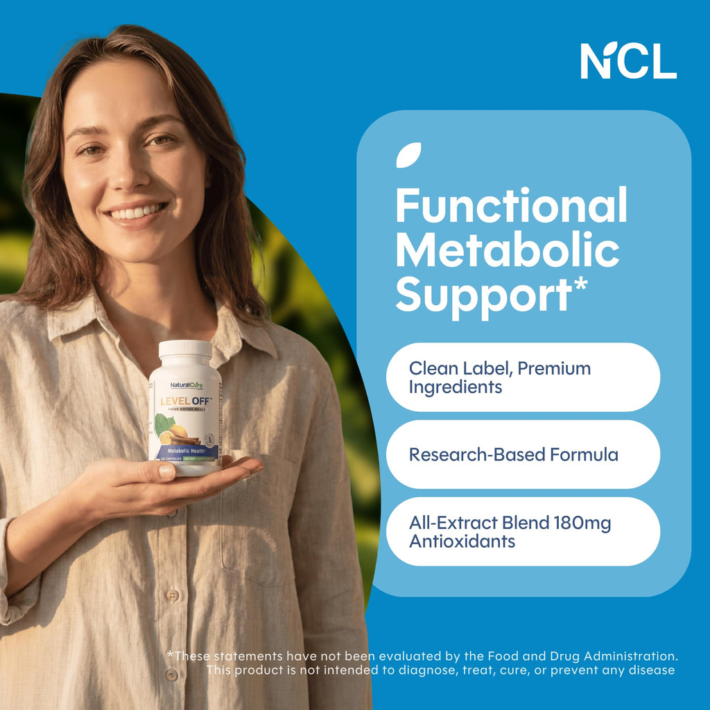 Level Off Glucose Support Supplement – After-Meal Support Formula for Healthy Post-Meal Glucose Response, Plant-Based Capsules for Metabolic Wellness, Vegan & Non-GMO – 120 Count (Pack of 1).