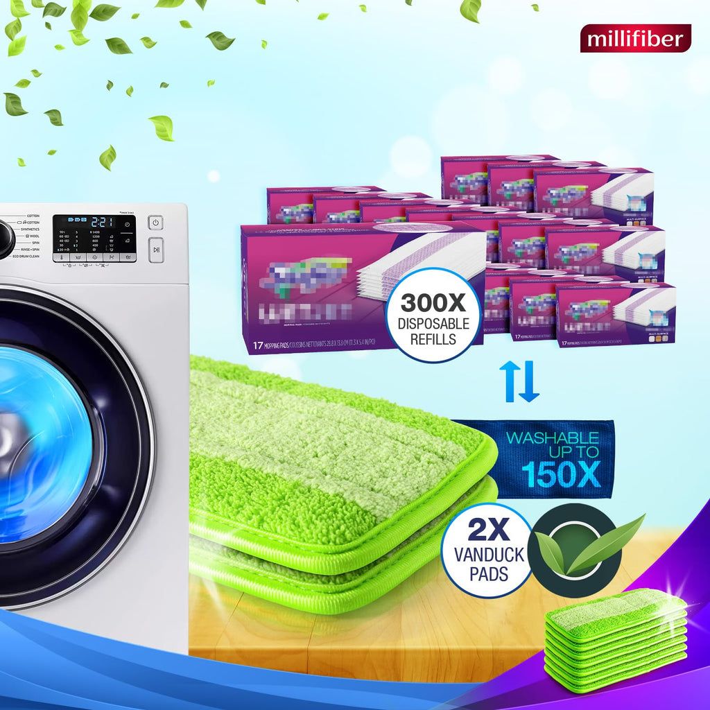 Millifiber Reusable Mop Pads Compatible with Swiffer WetJet (4 Pack) - Microfiber Mop Refill for Wet Mopping Cloths - Hardwood Floor Cleaning Spray Pads Reusable Replacements - Green