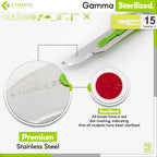 Cynamed Disposable Scalpel Blades| Sharp, Tempered Stainless-Steel Blades | Pack of 10 Sterile Scalpel Knives| Plastic Handle| Individual Pouches| for Dermaplaining, Crafts & More (No.15)