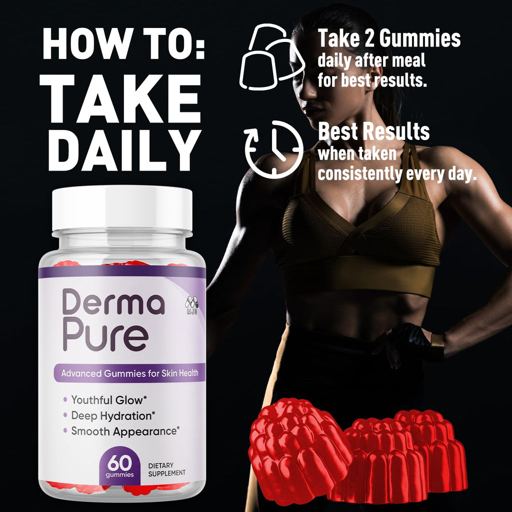 (5 Pack) Derma Pure Gummies, Official Derma Pure Gummy with All Natural Ingredients, Maximum Strength Supplement with Premium Vitamins Supporting Optimal Wellness and Advanced Health (300 Gummies)
