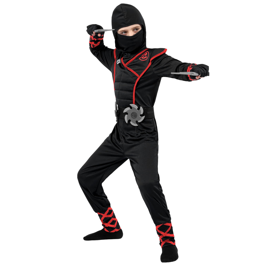 Spooktacular Creations Halloween Ninja Costume, Black Ninja Outfit Set for Kids, Halloween Costumes with Accessories for Boys Dress Up and Role Play Party (Medium, 8-10 yrs)