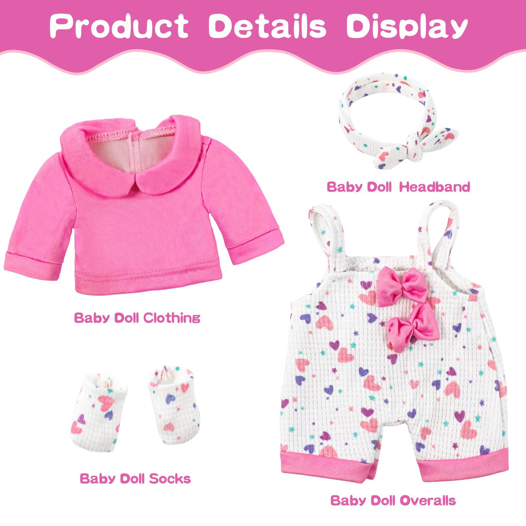 XFEYUE 12" Baby Doll with Pink Bowknot Clothing Set,12 Inch Realistic Baby Dolls with Clothes and Accessories,Pacifier Bottle Toy Pretend Play Collection for 3+ Child Girls Gifts