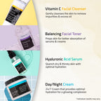 YEOUTH Skin Care Set: Hyaluronic Acid Serum, Vitamin C Cleanser, Toner & Face Cream, Teen Skincare Kit Girls & Boys 4-Piece Beauty Gifts