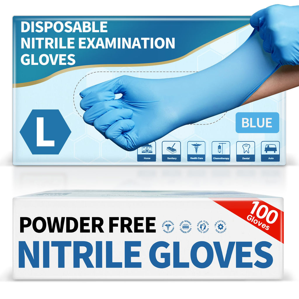 Medguy Medical Blue Nitrile Disposable Exam Gloves 4Mil Powder-Free 100 (L)