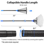 Adjustable Metal Leaf Rake Long Handle, Garden Rakes for Lawns Heavy Duty Leaves with Expandable Head 8-17", Yard Women Kids Rake for Gardening RV Camping