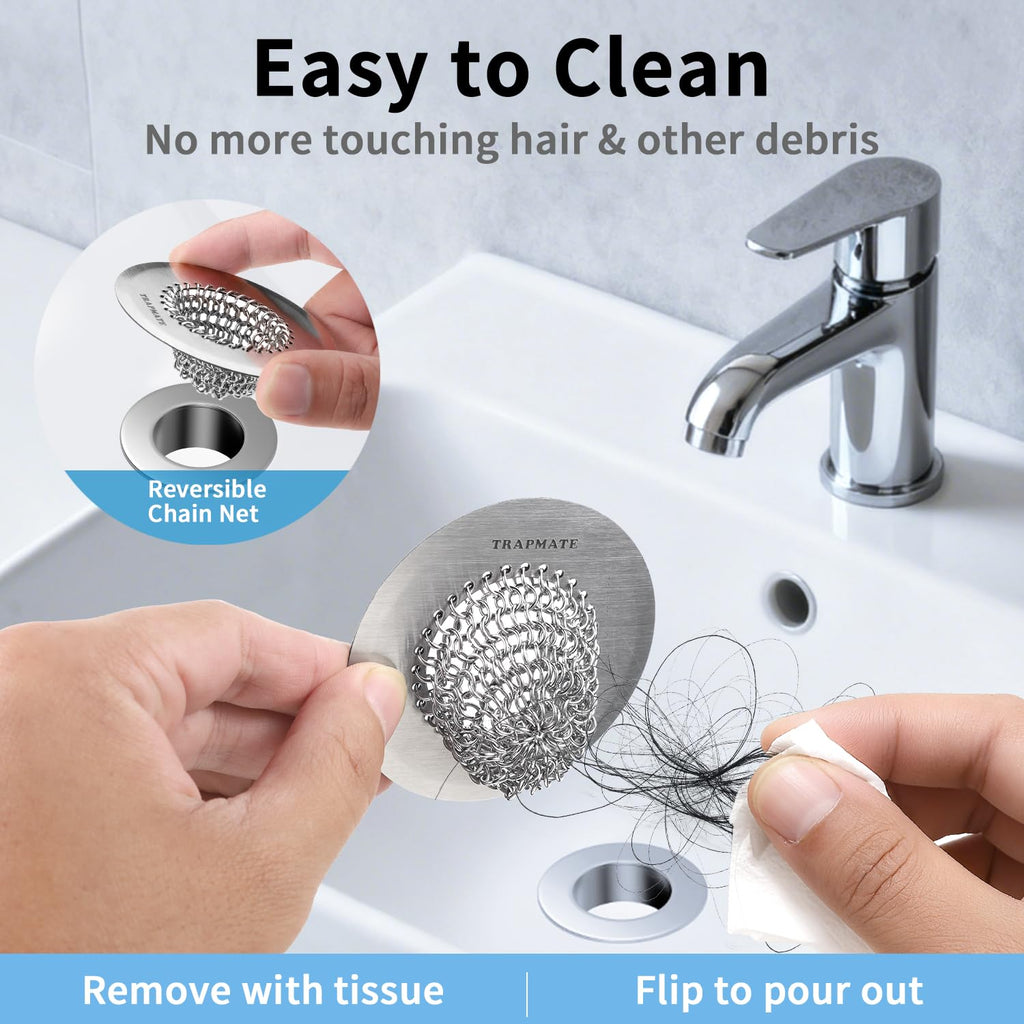TRAPMATE Shower Drain Hair Catcher, 2.8" Fast Drainage Bathtub Stopper Drain Strainer Kit, Stainless Steel Shower Drain Cover, Bathtub Drain Protector for Sinks & Tubs (Patented Product)