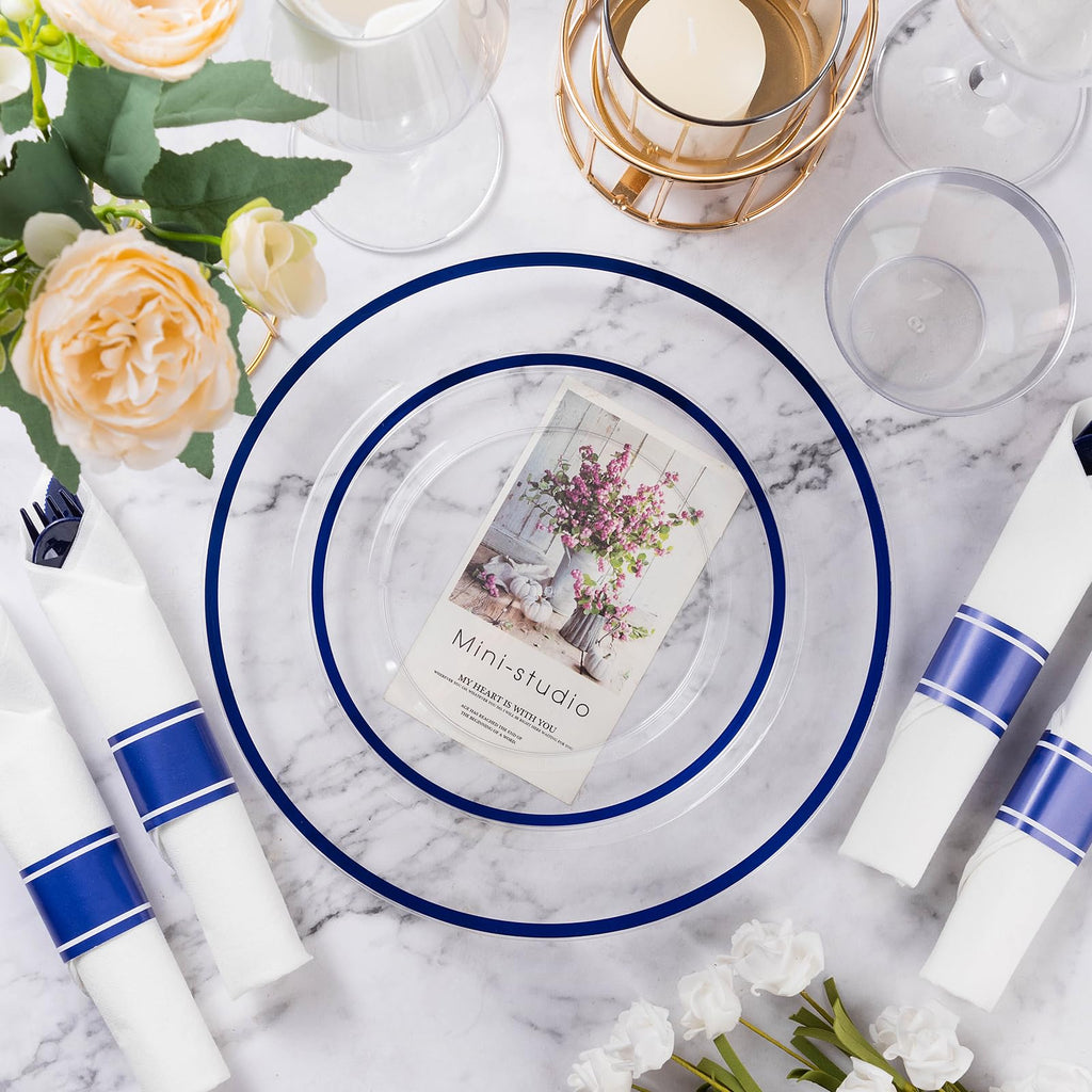 Goodluck 350 Pcs Clear Blue Plastic Plates Disposable for Party 50 Guests