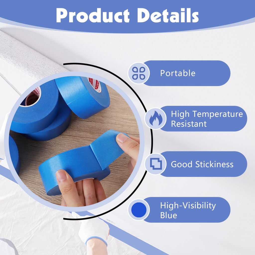 5 Rolls Painters Tape 1.5Inch Wide Blue Painters Tape for Wall Painting