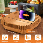 200PCS Air Fryer Liners Disposable: Square 7.9 Inch Non-Stick Airfryer Paper Liners - Food Grade Parchment Paper for 5 6 7 8 QT Air Fryer Baking and Roasting - Waterproof and OilProof (9 Inch on Top)