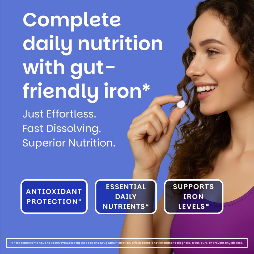 EZ Melts Multivitamin + Iron - Daily Multivitamin for Women & Men - Supports Healthy Energy Levels & Antioxidant Protection - Non-GMO & Vegan - Tropical Cherry - 60 Dissolvable Tablets (30 Servings)