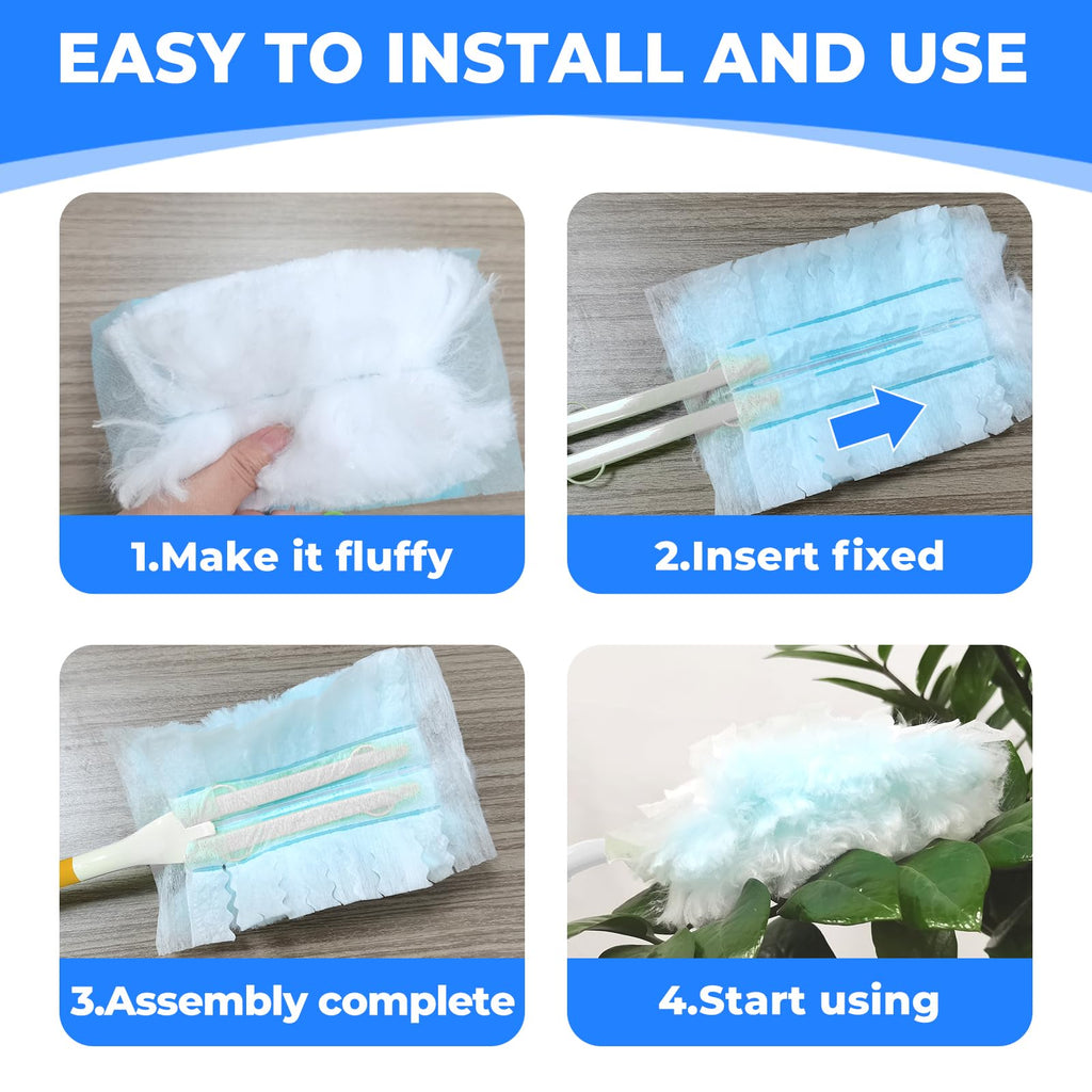 50 Pack Duster Refills Compatible with Swiffer, Disposable Microfiber Replacement Heads for Multi-Surface Cleaning on Blinds, Furniture & Fans, Blue (No Handle)
