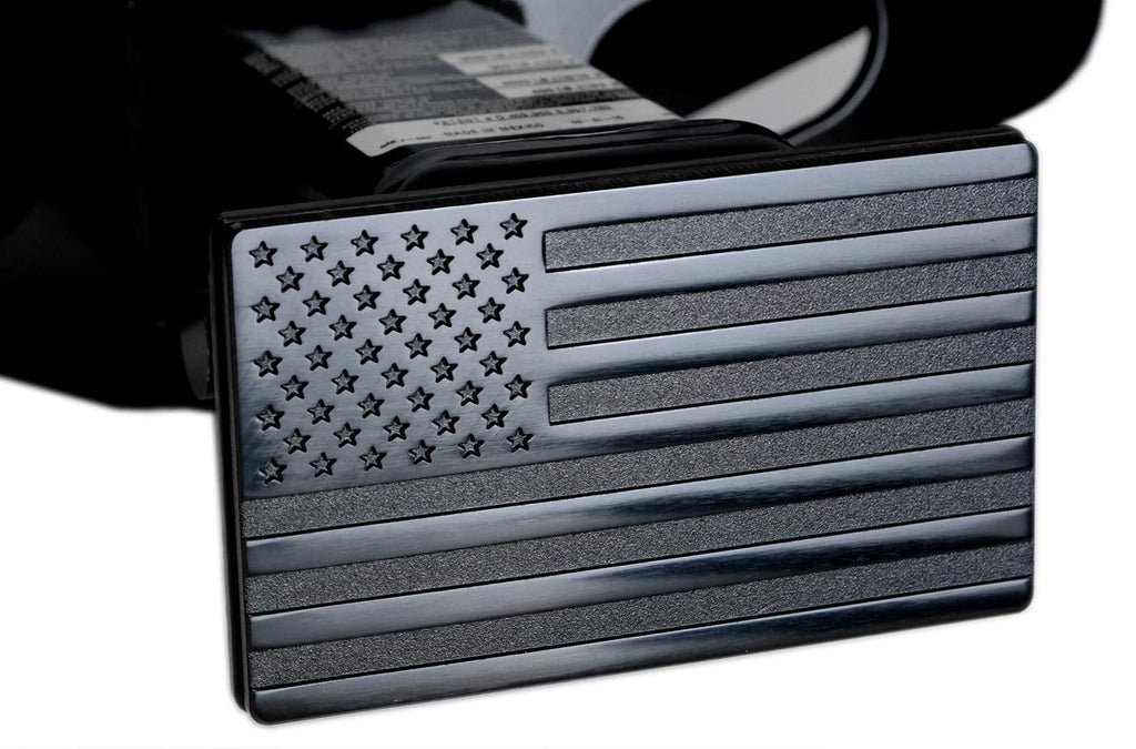 USA American Flag Metal Trailer Hitch Cover with Locking Pin (Fits 2" Receivers, Black)