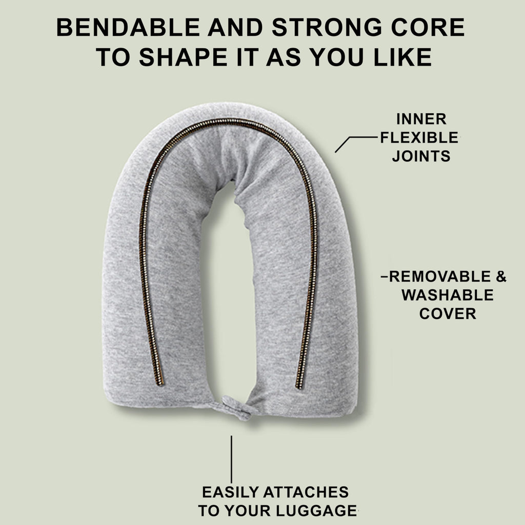 Dot&Dot Twist Memory Foam Travel Pillow, Bendable Neck Pillow for Airplane, Car and Home, 26-Inch Adjustable Roll with Washable Cotton Cover, Gray