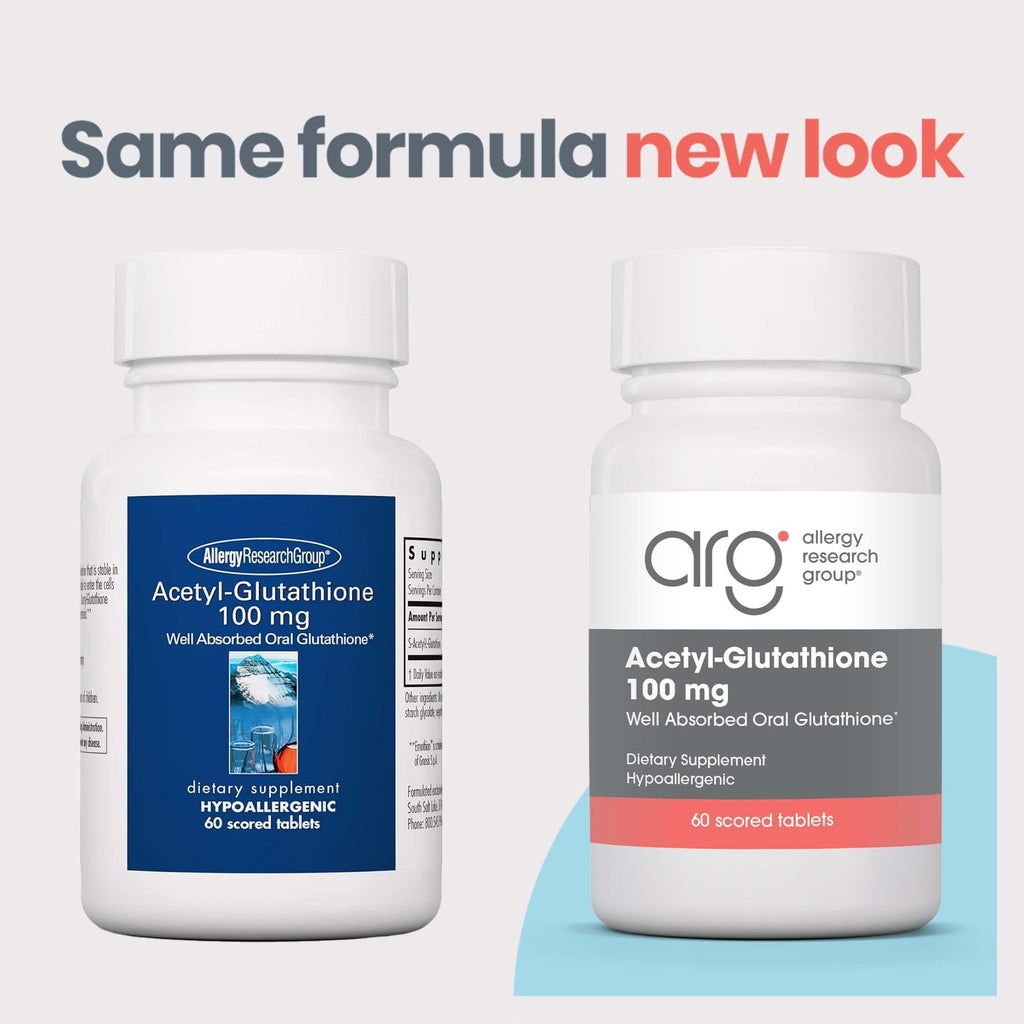 Allergy Research Group ARG Acetyl-Glutathione 100 mg - Stabilized Bioavailable Glutathione - Antioxidant & Immune System Support - Well-Absorbed Formula - 60 Servings - 60 Tablets