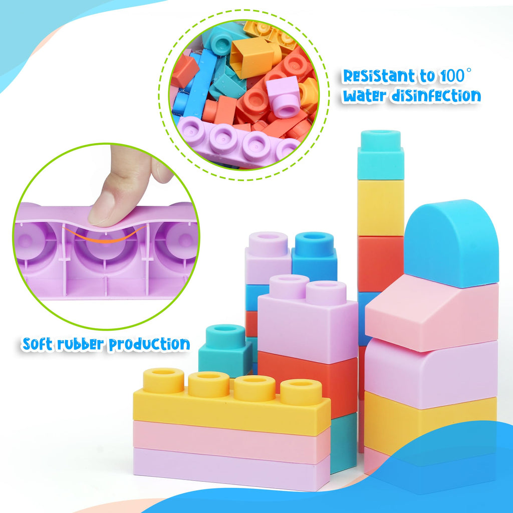 chenxuanbro 45 Pcs Soft Building Blocks for Toddlers 18M+, BPA - Free Sensory Toys, Montessori STEM DIY Construction Bricks, Safe Teething & Early Learning Toys, Creative Building Set for Baby Kids
