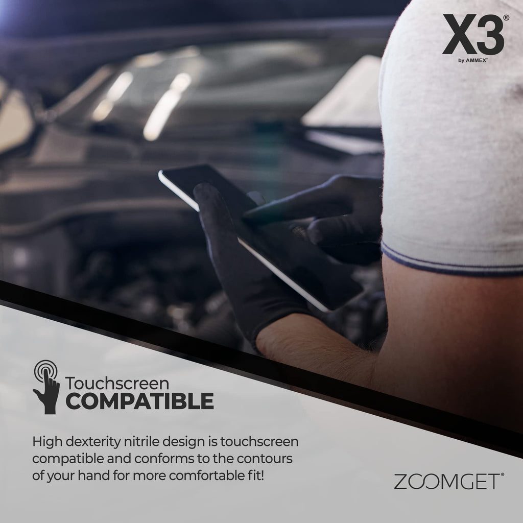 X3 Black Gloves, Disposable, Latex & Powder Free, Nitrile, for Cooking, Food Prep, 3 Mil, Size XX-Large, Box of 100