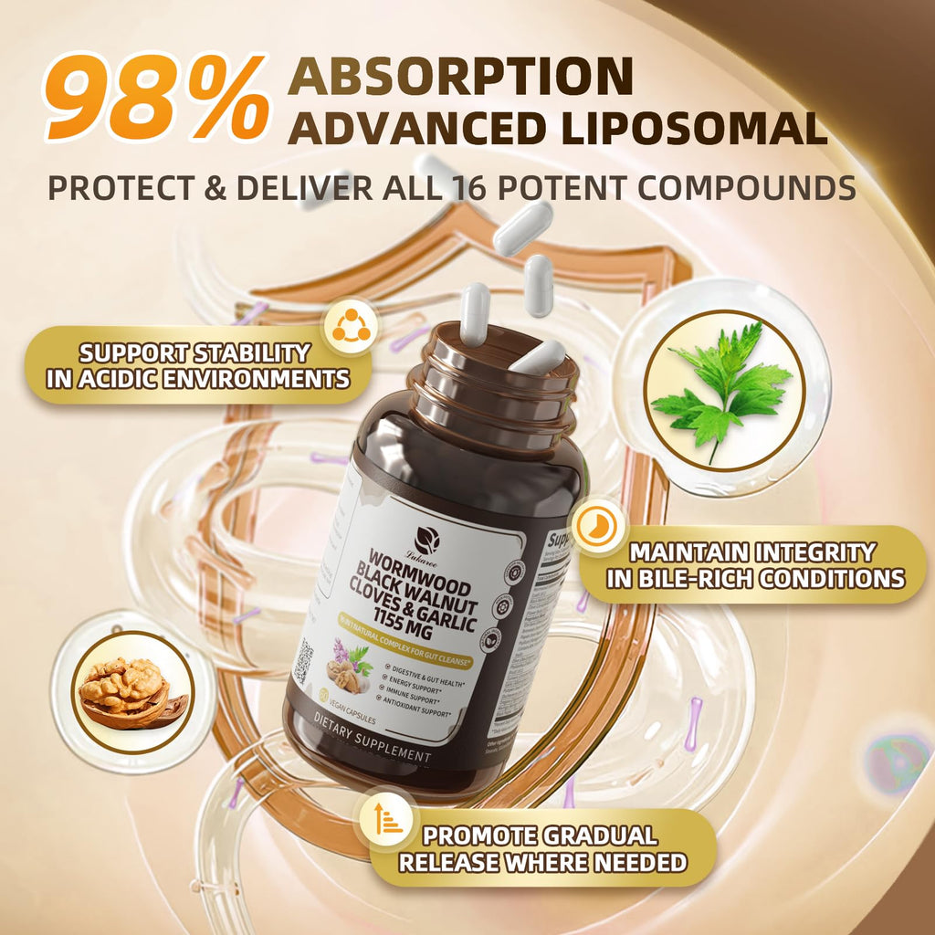 Lukaree 16-in-1 Wormwood Black Walnut Clove Cleanse for Humans Capsules – Natural Gut Detox & Digestive Health with Pumpkin Seeds Garlic Oregano Turmeric, Liposomal Tech 98% Absorption, Vegan 1155mg