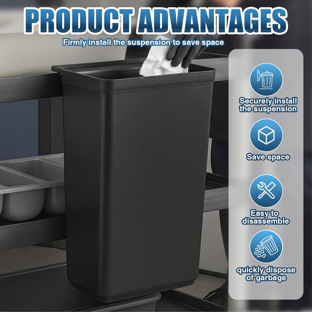 Briwooody 2 Pcs Large Capacity Trash Bins for Bussing Cart 22" H, 9" W, 13"L Attachable Trash Can Hauler for Rolling Utility Cart Accessories Wastebasket Polyethylene Plastic Restaurant Tub