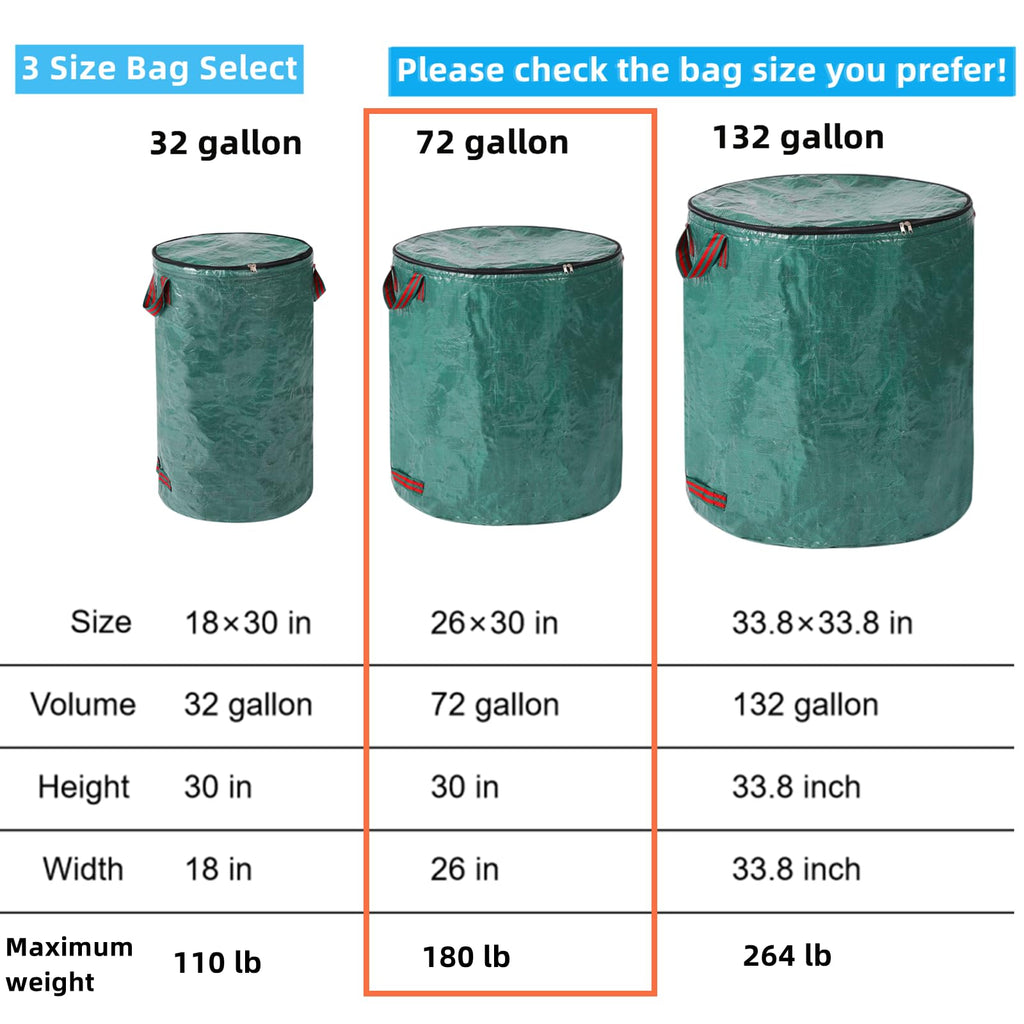 Pilntons 3 Pack 72 Gallons Reusable Yard Waste Bags with Lid
