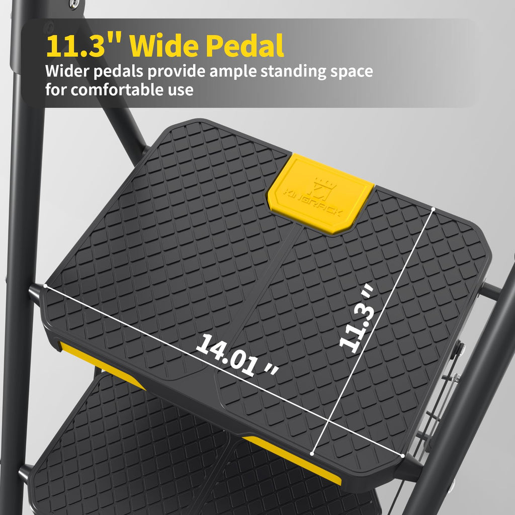 KINGRACK 2 Step Ladder, Sturdy Steel Step Stool with Safe-Lock Design, Handrail, Anti-Slip Wide Pedals, Pass 800lbs Load Testing, Folding Portable Ladder for Multi-Purpose, Home, Kitchen, Black