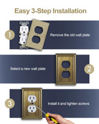 ZILLSEA Metal Wall Plates, Switch Plates and Outlet Covers, Decorative Pearl Design (1 Duplex 4PK, Antique Brass, Midsize)
