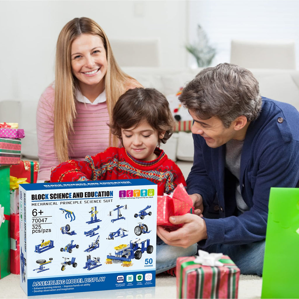 Mechanical Building Toys for Boys Age 8-12, 50 STEM Projects for Kids Ages 8-12 with 325 PCS Building Blocks, STEM Toys for 6 7 8 9 10 Year Old Boys, Science Kit Birthday Xmas Gifts for Kids 6+