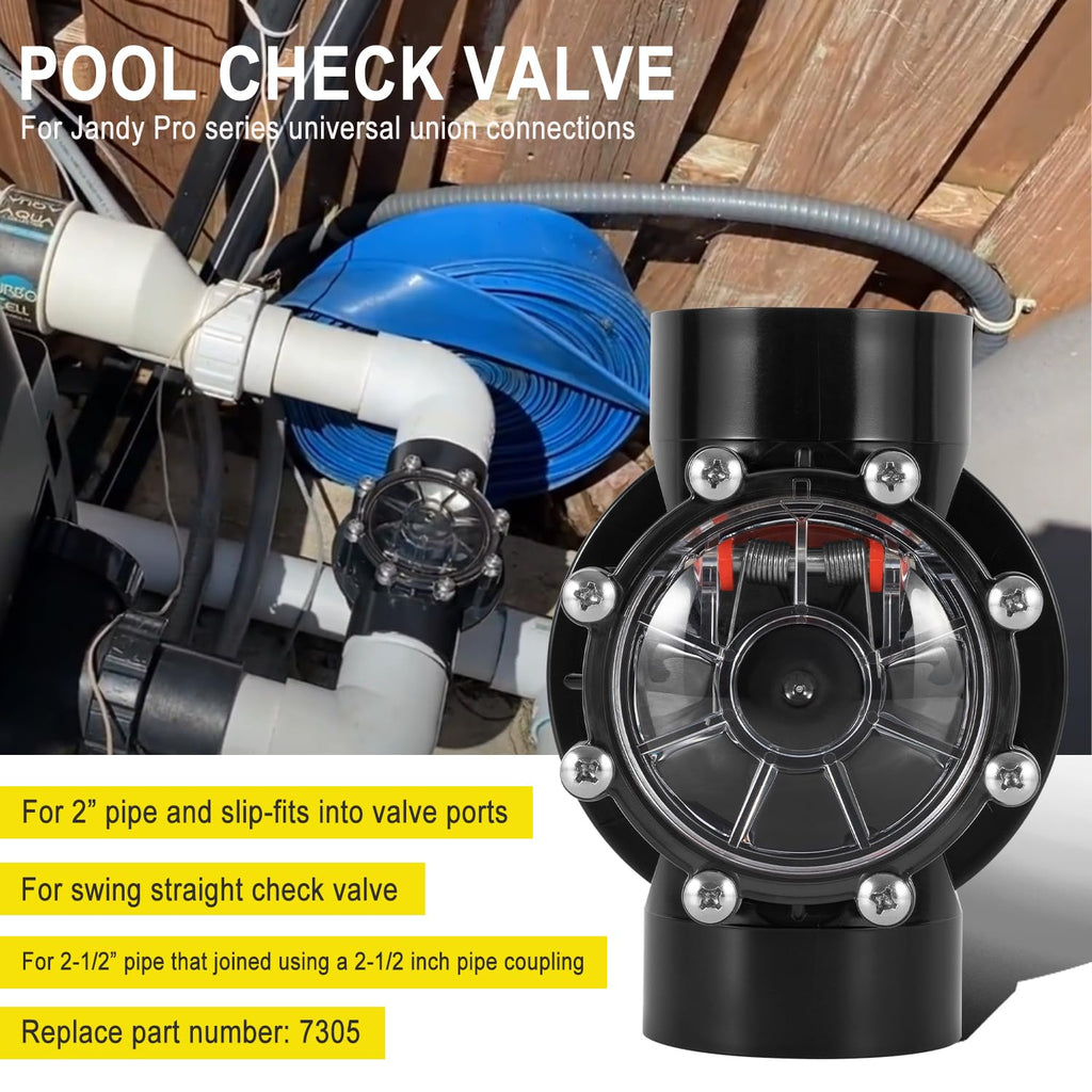 7305 Check Valve Replacement, 2 Inch or 2.5 Inch PVC One-Way Valve for Pool and Spa Plumbing Systems, Clear Cover Backflow Preventer for Inground & Above Ground Use