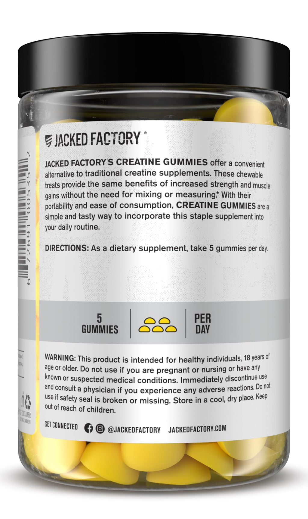 Jacked Factory Creatine Gummies 5g Daily Dose (1g per Gummy) - Creatine Gummy for Men and Women, Vegan-Friendly, Travel-Friendly, Third-Party Tested - 150 Gummies, Lemon