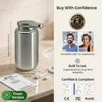 GentleJet WaveJet Automatic Foaming Soap Dispenser Touchless Sensor, USB-C Rechargeable, 304 Stainless Steel, IPX5 Waterproof for Bathroom Kitchen Sink, 12 oz / 350 ml
