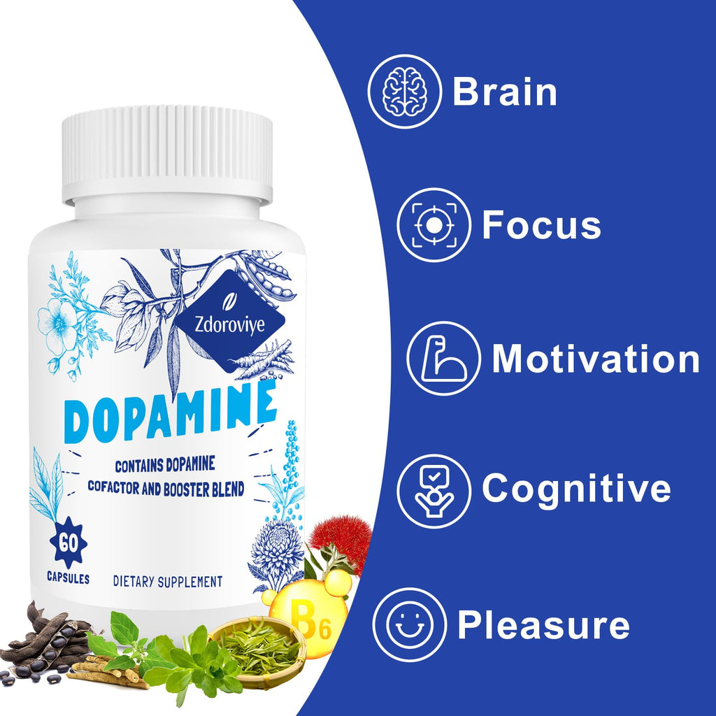 Zdoroviye Dopamine Supplements for Men and Women - Contains 500mg Mucuna Pruriens Extract (40% L-DOPA) - 60 Capsules (1 Pack)