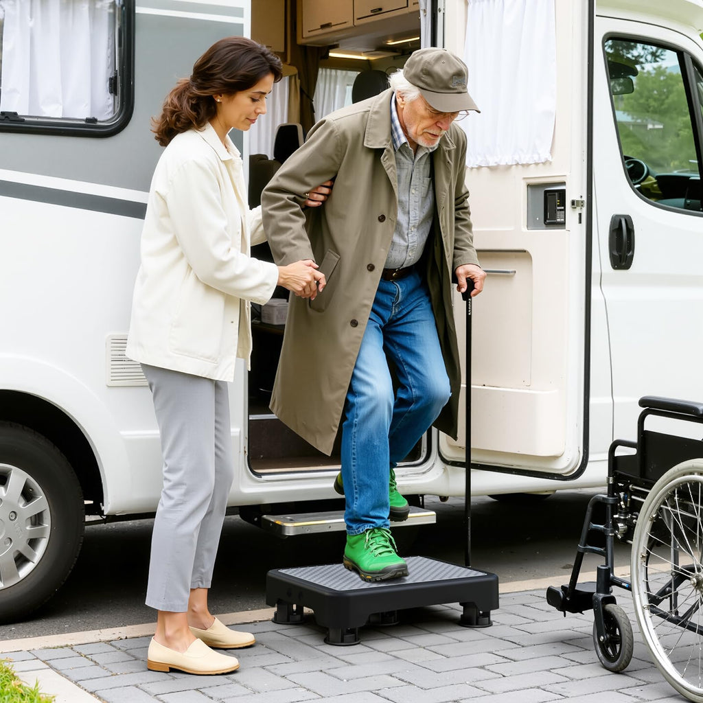 SOYO Mobility One Step Stool, Heavy Duty Indoor Outdoor Non-Slip Small Step Platform Assistive Device for Adult Elderly, Standing Support and Step Riser for Car, Bed, Door, Stair, Bathroom, Black-Gray