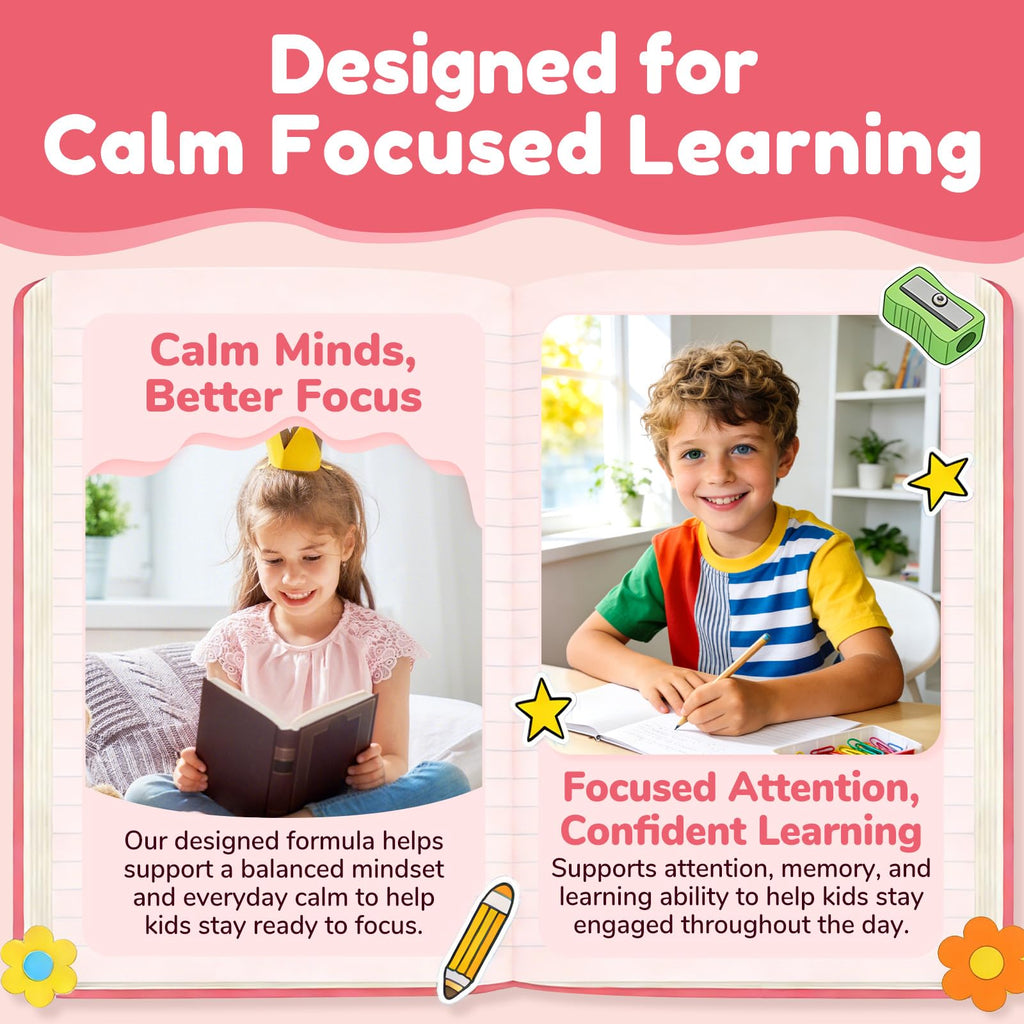 NATISLAND Focus Gummies for Kids, Brain Supplements with Phosphatidylserine, Omega-3 & Saffron, for Kids Memory, Focus & Attention Support, Sugar Free, Vegan, Strawberry Flavor, 60 Chewable