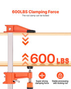 VEVOR Bar Clamps for Woodworking, 2-Pack 6 inch and 2-Pack 12 inch, Lockable F-Clamp with 600 lbs Load Limit, 2-1/2 inch Depth, Cast Iron and Carbon Steel, Wood Clamps for Woodworking Metal Working