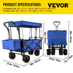 Happbuy Collapsible Wagon with Removable Canopy, 220lbs Heavy Duty Foldable Beach Wagon with Big Wheels
