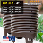 7 inch Solid Planting Grow Rings | 6 Pack Earth Brown | One-Piece Design for Deep Root Watering Veggies, Herbs & Flowers | Mulch & Soil Barrier | Deter Slugs and Cutworms | Heavy Duty | Made in USA