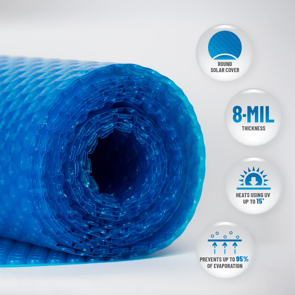 Blue Wave 24-ft Round Solar Pool Cover 8-Mil Blue – Solar Cover for Above Ground Pool, Thermal Bubble Blanket for Heat Retention & Reduced Evaporation