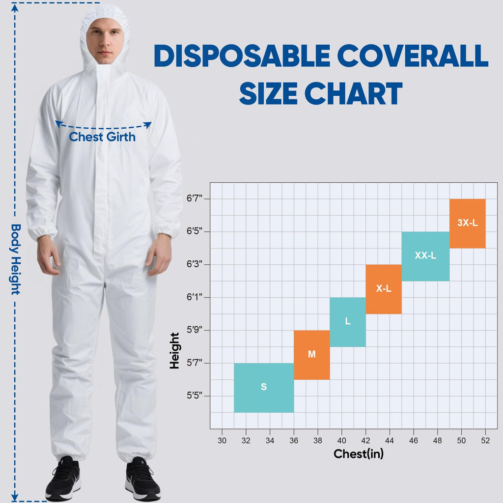 TICONN Hazmat Suit Disposable Coveralls, Full Body Protective Lab Coveralls, Breathable Paint Suit for Men Women (XL, 5PK)