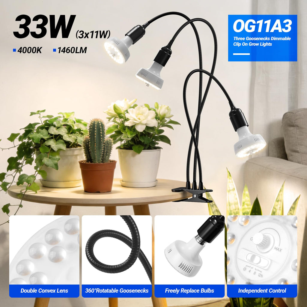 Barrina Orbgrow OG11A3 Clip On Grow Light for Indoor Plants, 4000K 33W