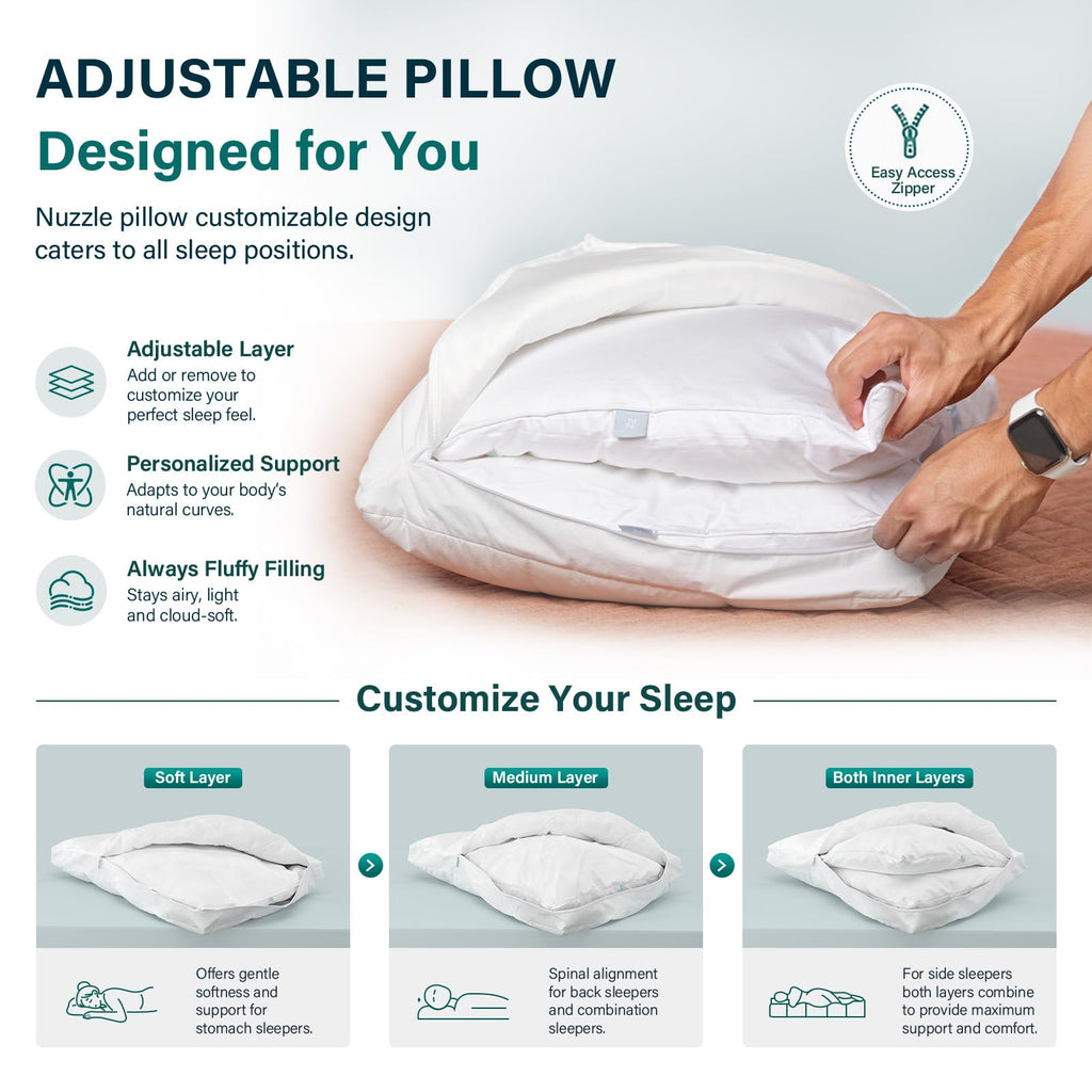Nuzzle Pillow Standard Adjustable Neck Pillow,Soft Luxury Hotel Feel